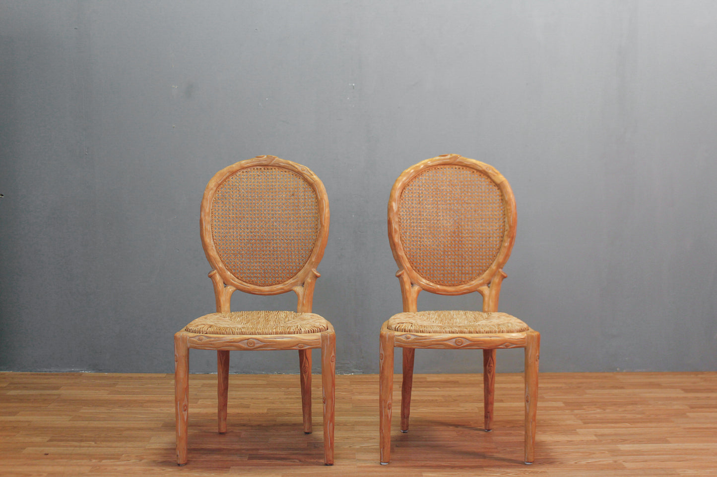 Faux Bois Cane & Rush Side Chair