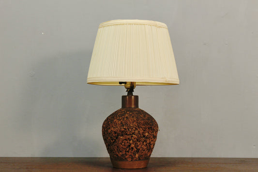 Small Mid Century Cork & Walnut Table Lamp