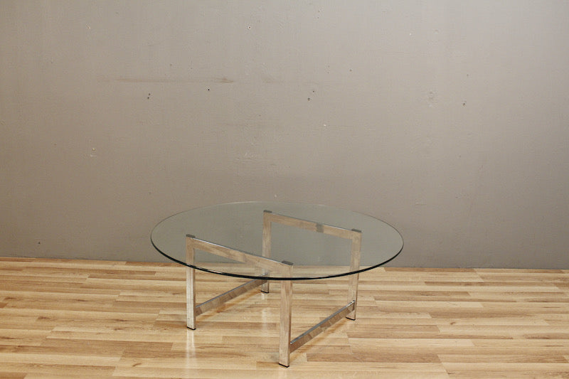 Chrome & Glass Round Geometric Coffee Table - ONLINE ONLY