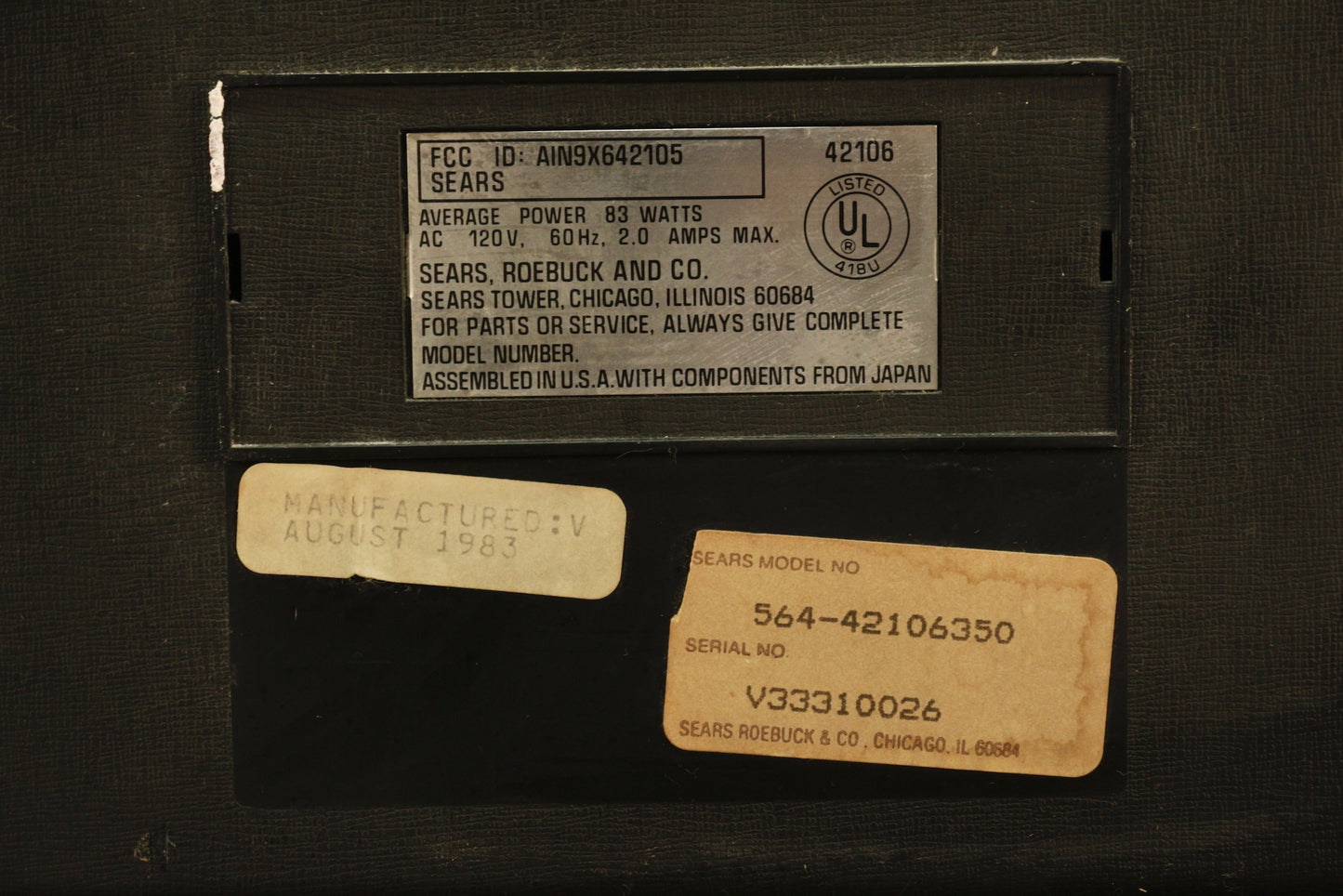 Sears Roebuck 1983 Television - ONLINE ONLY