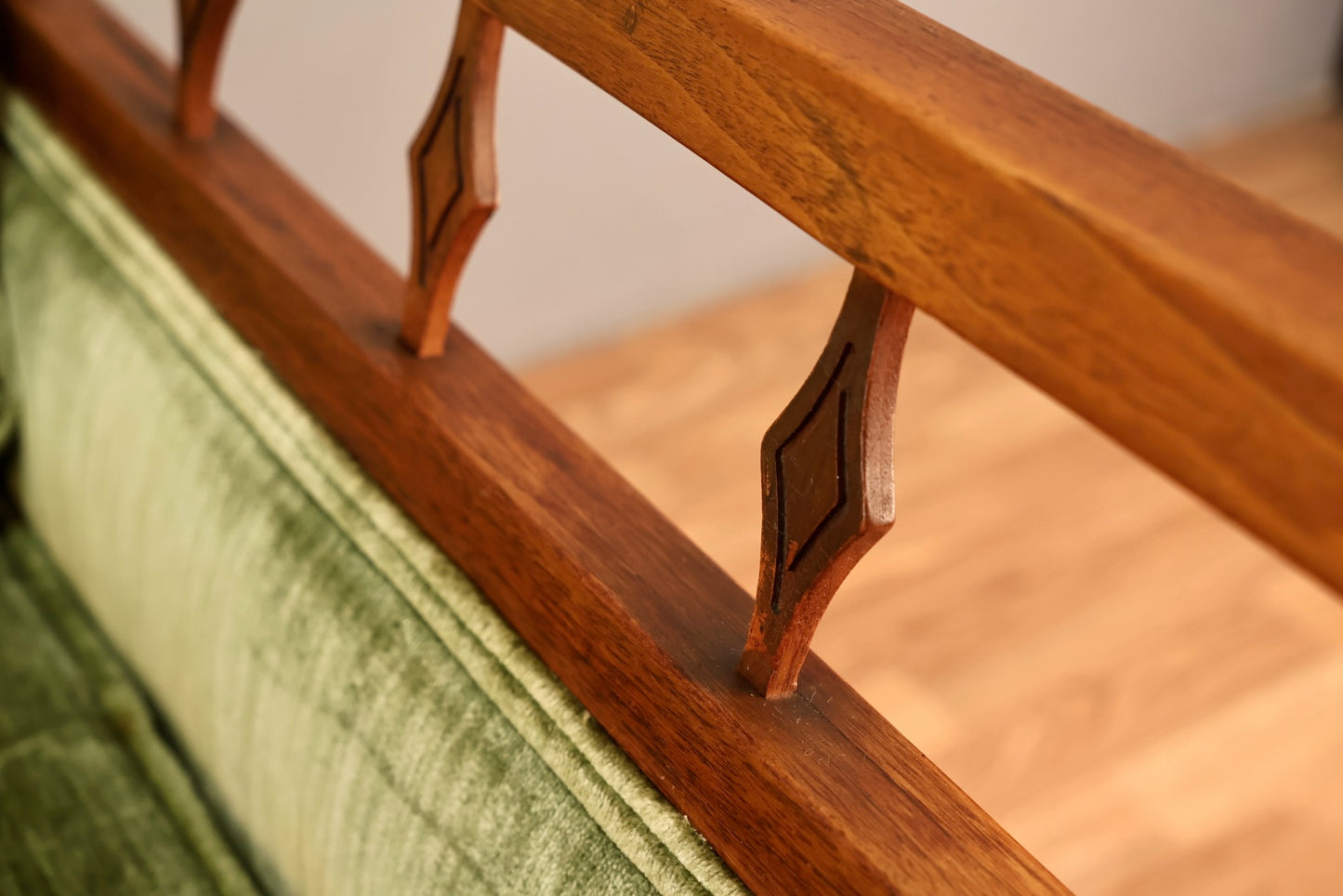 Mid Century Green Velveteen Sofa - ONLINE ONLY