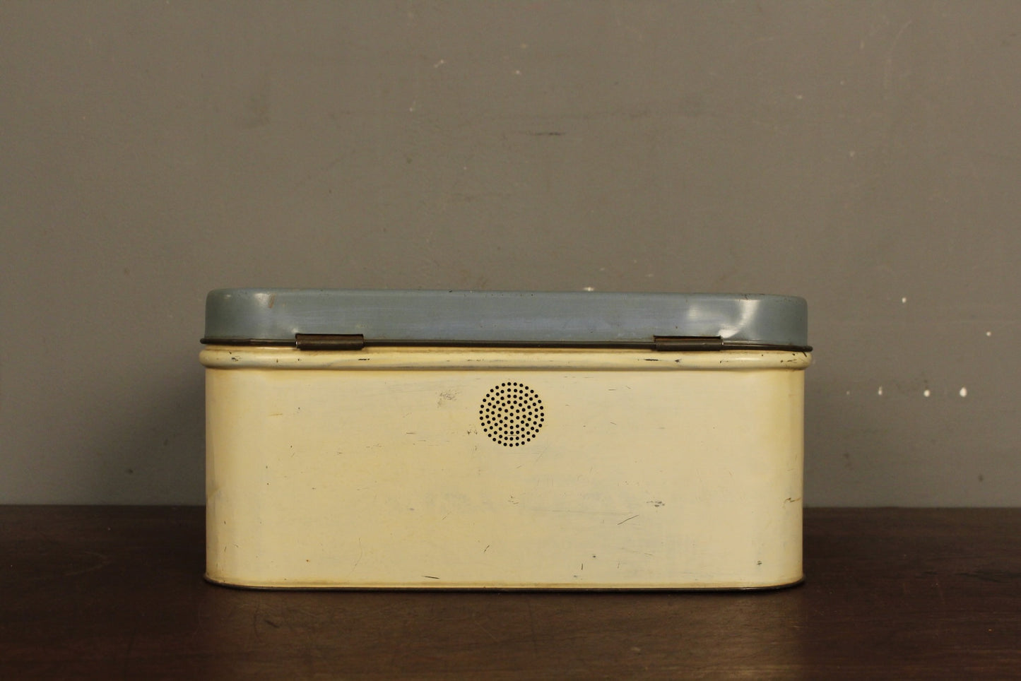 Blue & White Metal Bread Box