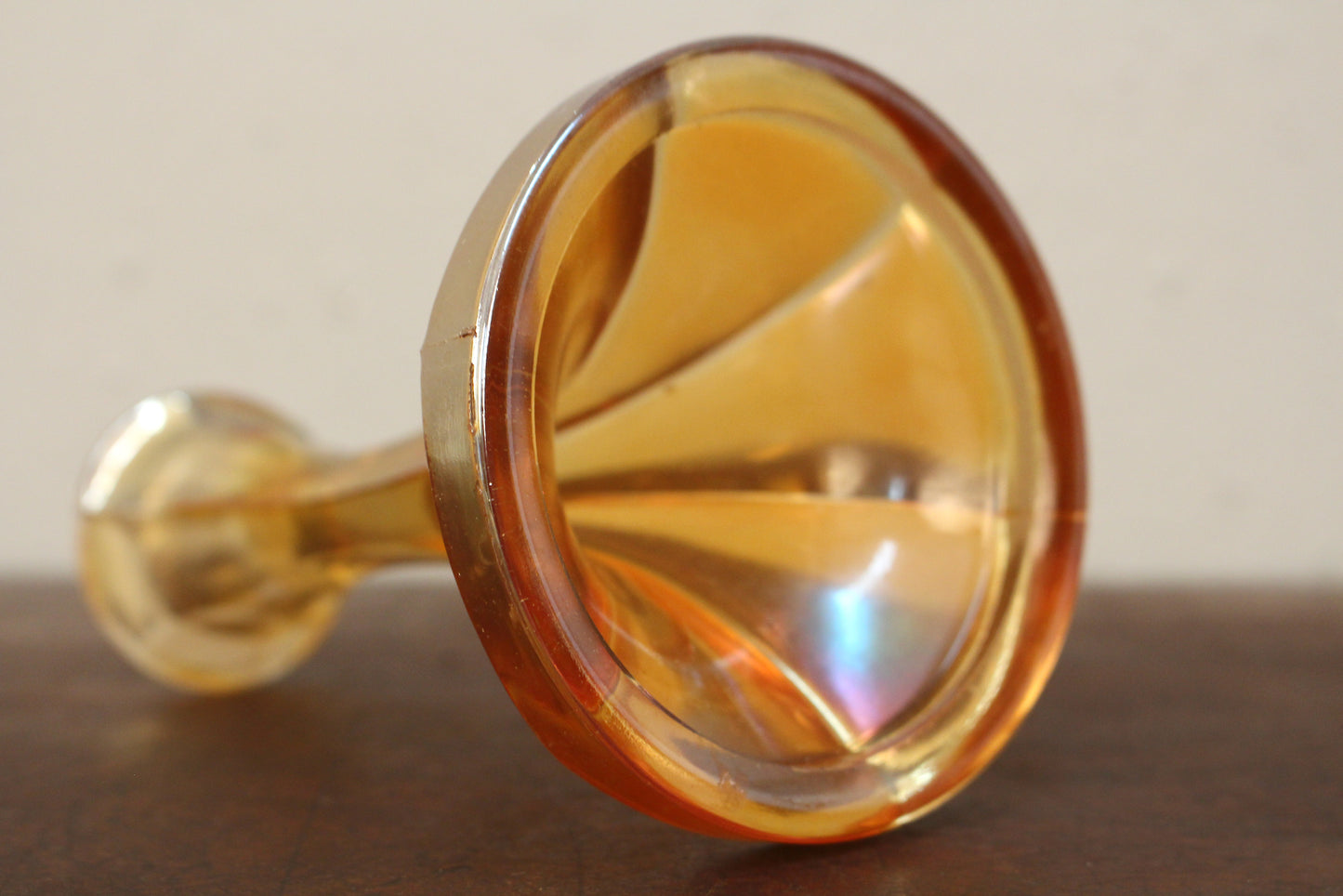 Pair of Marigold Carnival Glass Candlesticks