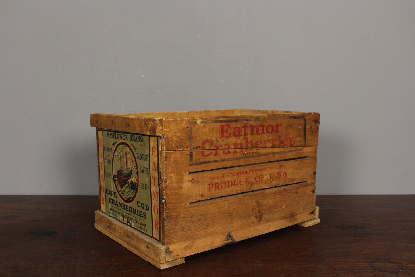 Rustic Wooden Mayflower Cranberries Crate