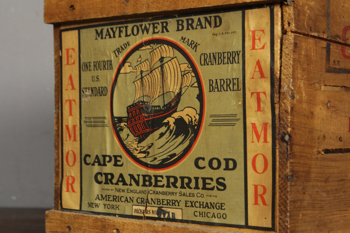 Rustic Wooden Mayflower Cranberries Crate