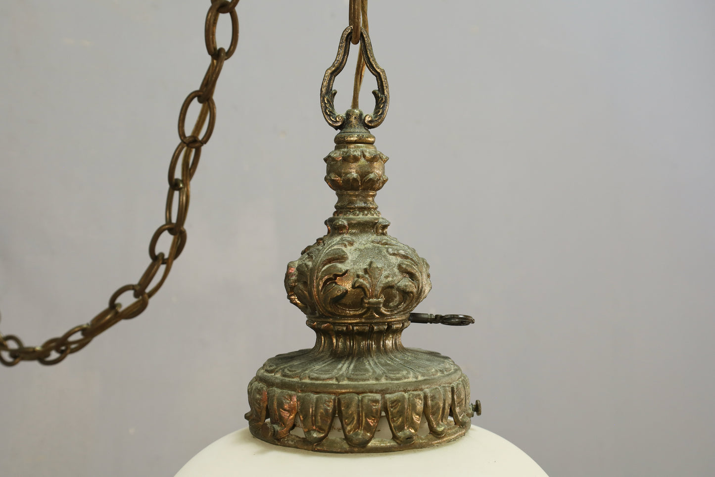 Ornate Brass & Frosted Glass Swag Lamp