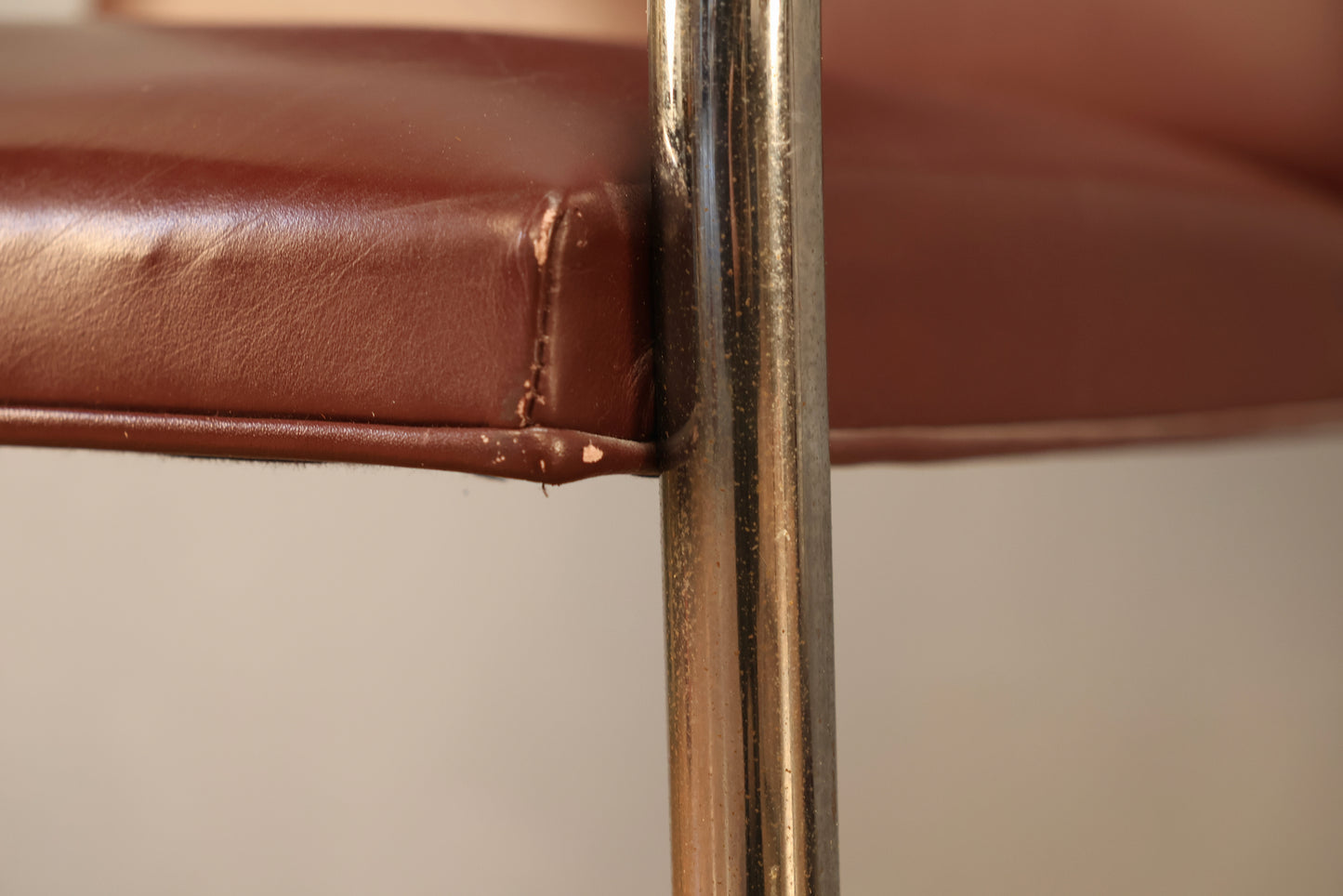Knoll Chrome & Maroon Vinyl Armchair