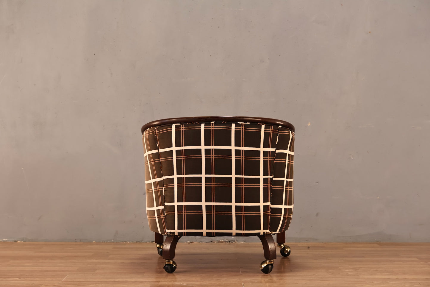 Walnut & Graphite Plaid Rolling Armchair - ONLINE ONLY