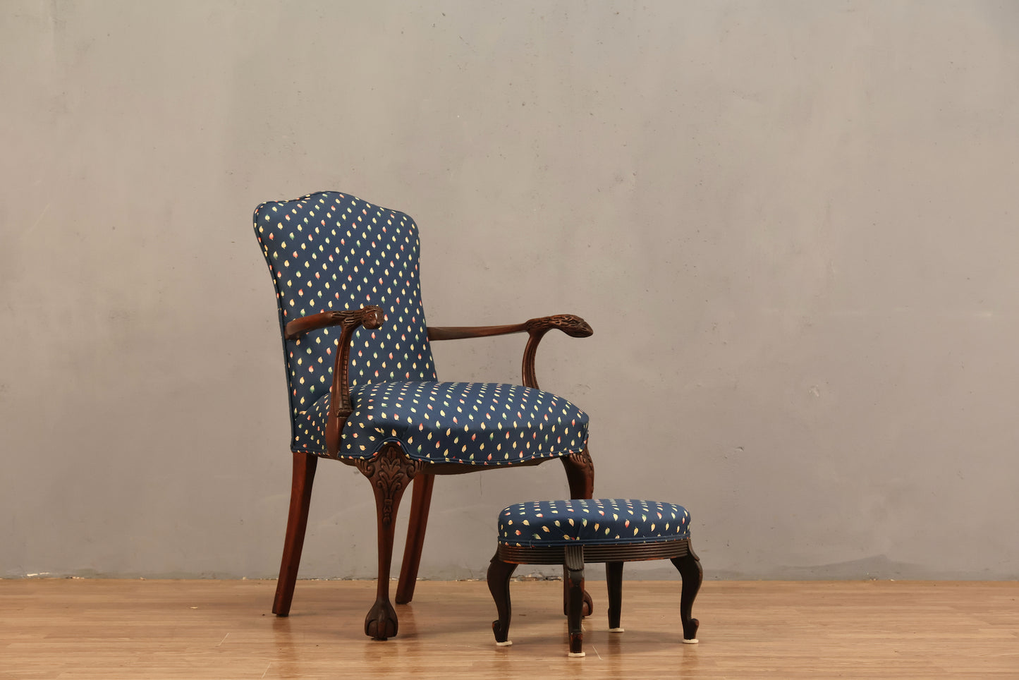 Regency Navy Leafy Sateen Armchair