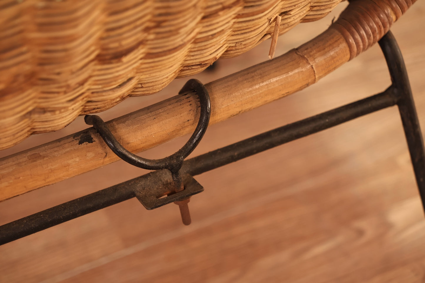 Mid Century Wicker & Iron Settee