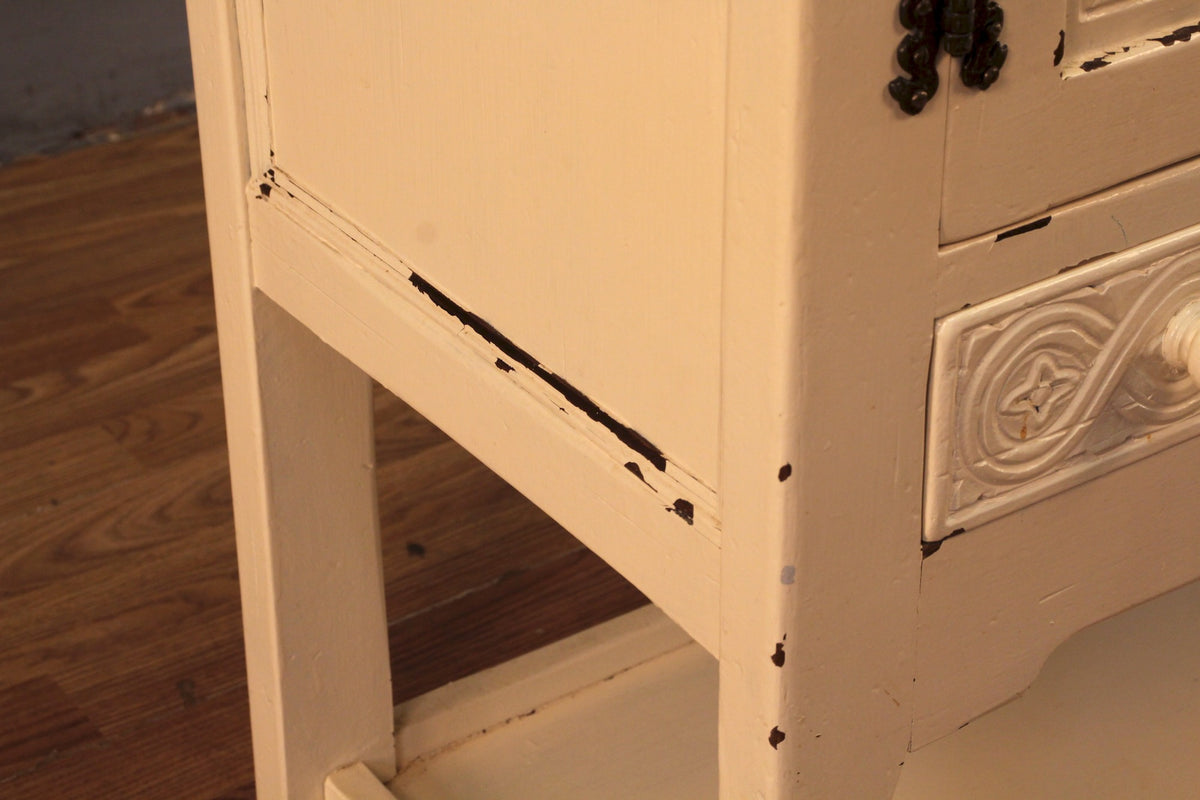 Carved White Painted 2-Door Cabinet