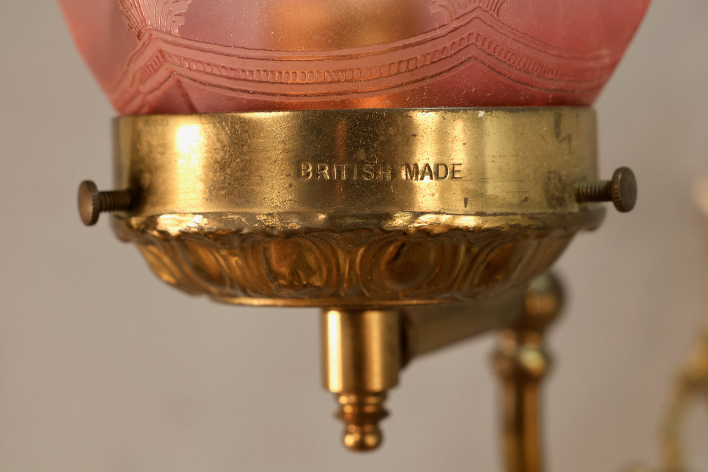 Ornate English Brass & Blush Sconce