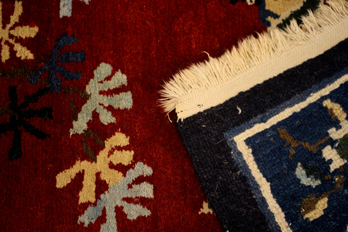 Navy & Maroon Crane Wool Rug