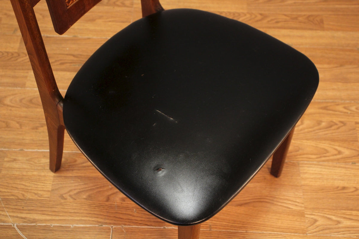 Mid Century Cane & Black Vinyl Side Chair