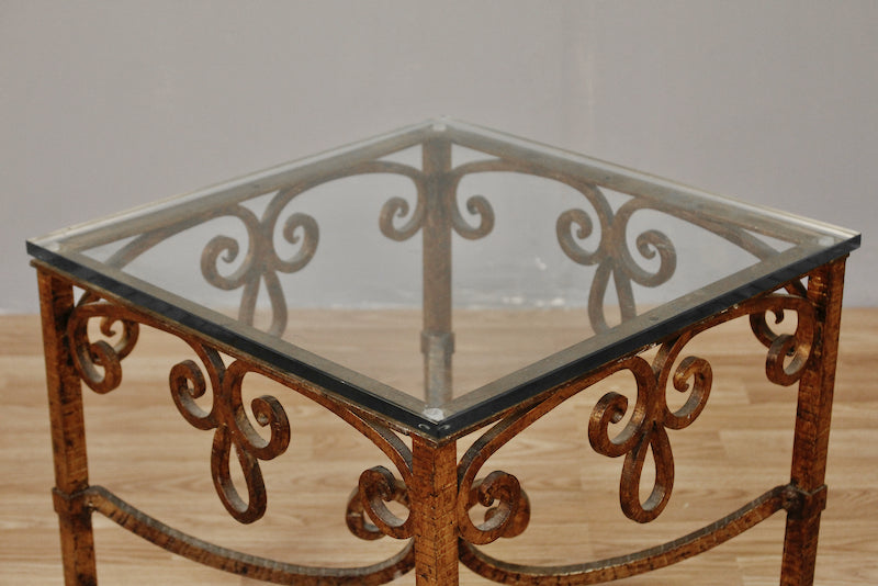 Square Glass & Metal Curlicue End Table - ONLINE ONLY