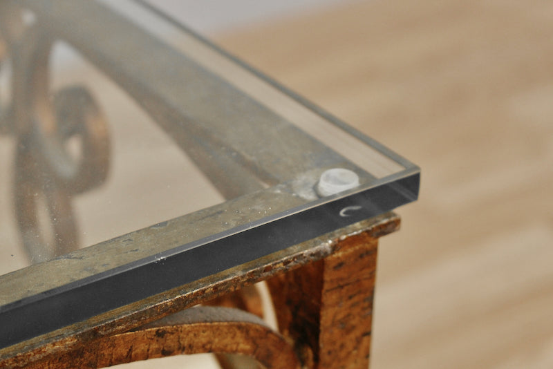 Square Glass & Metal Curlicue End Table - ONLINE ONLY