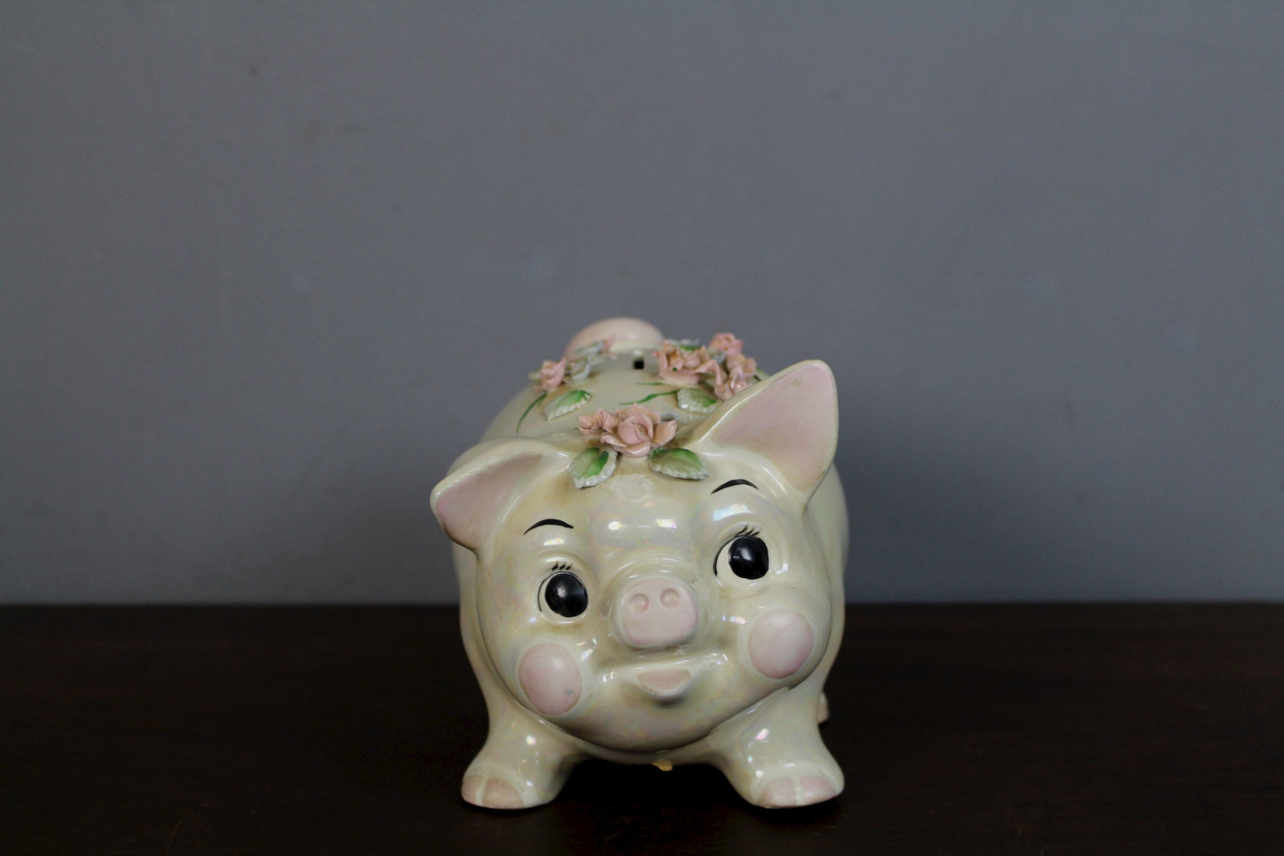 Pearlescent Floral Ceramic Piggy Bank