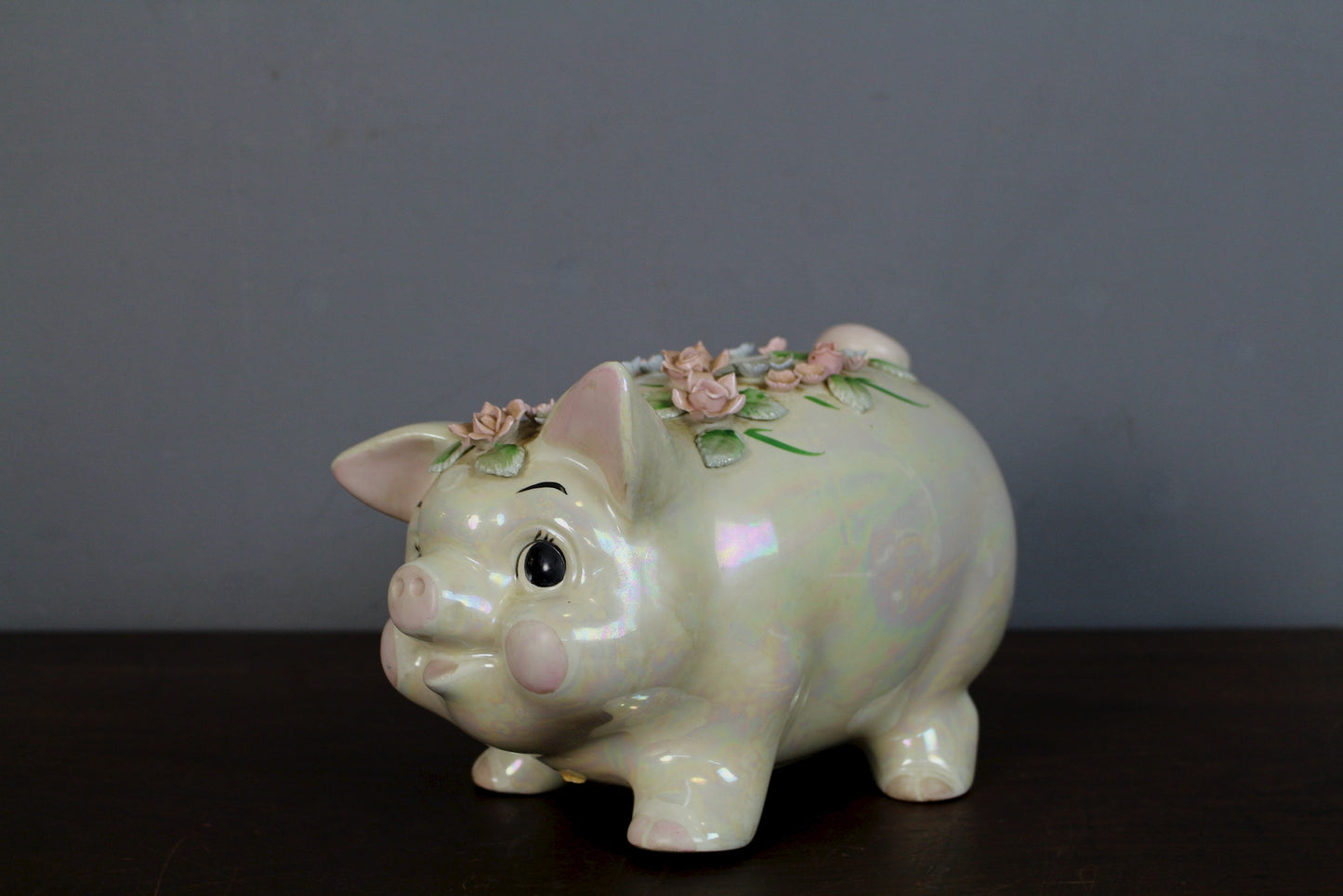 Pearlescent Floral Ceramic Piggy Bank