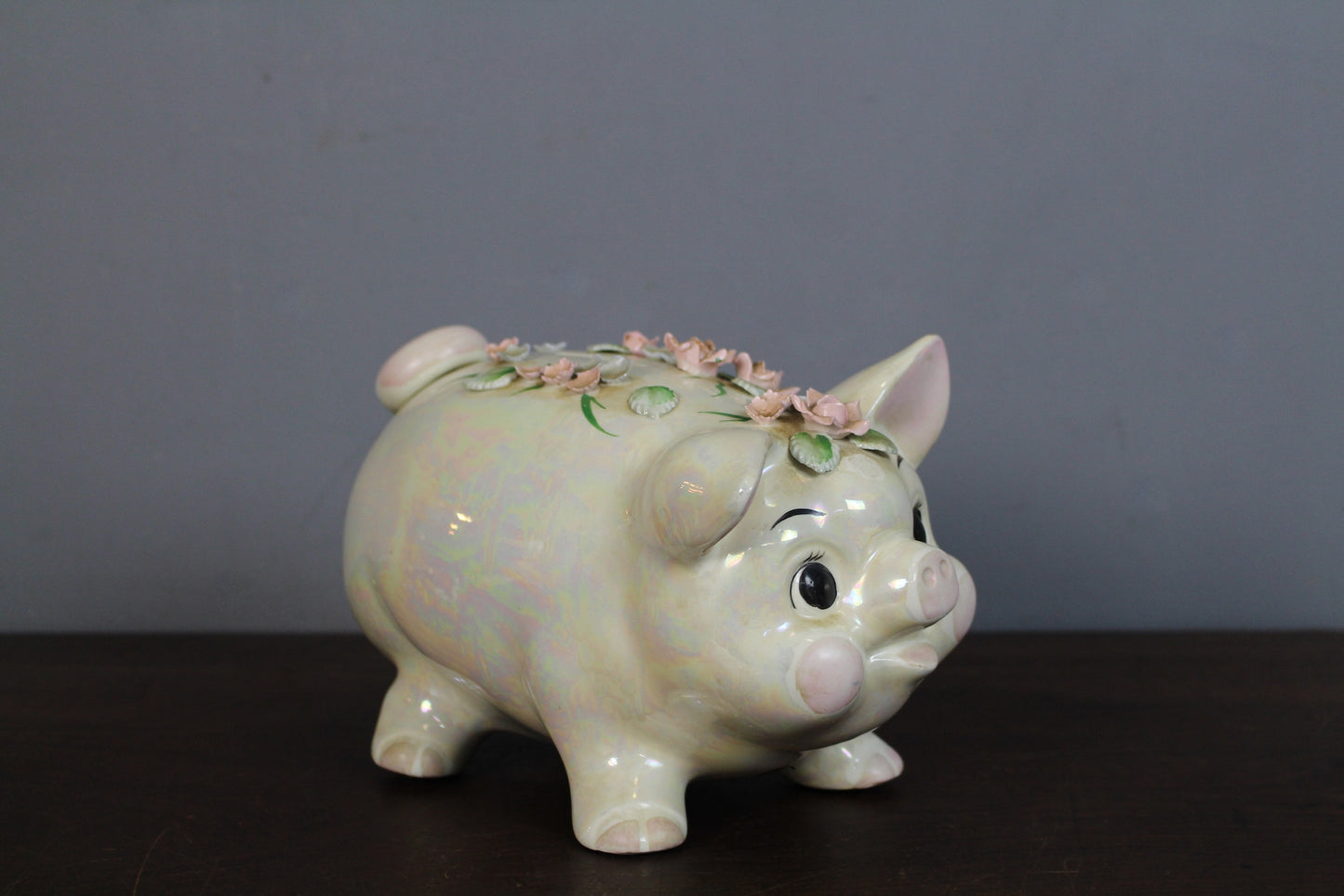 Pearlescent Floral Ceramic Piggy Bank