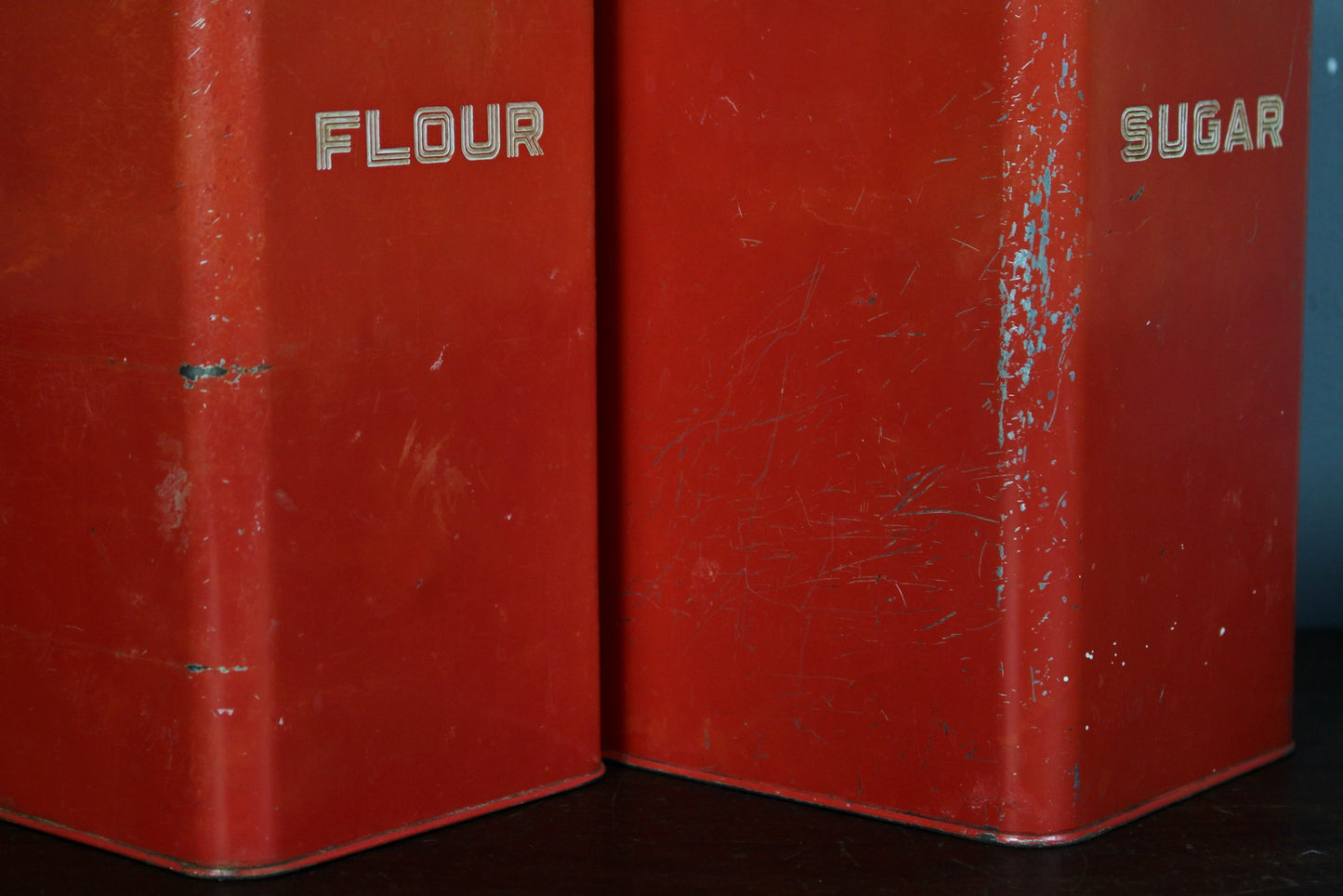 Set Of 4 Red Metal Kitchen Canisters
