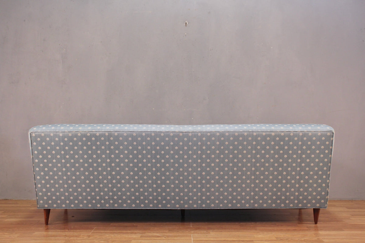 Mid Century Sky Blue Floral Sateen Sofa - ONLINE ONLY