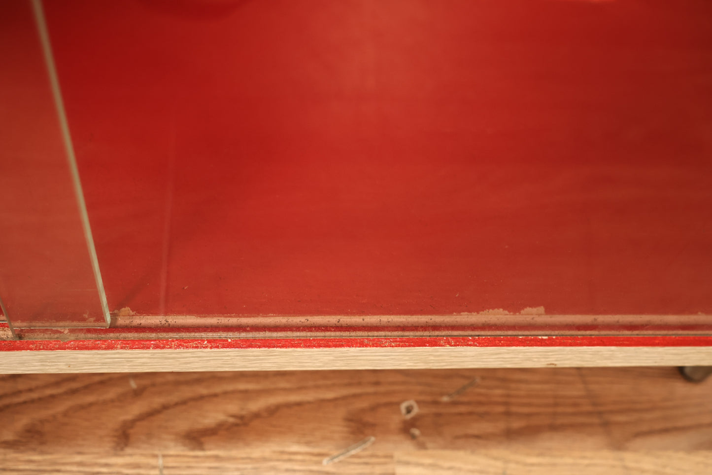 Mid Century Laminate & Scarlet Glass-Front Cabinet - ONLINE ONLY