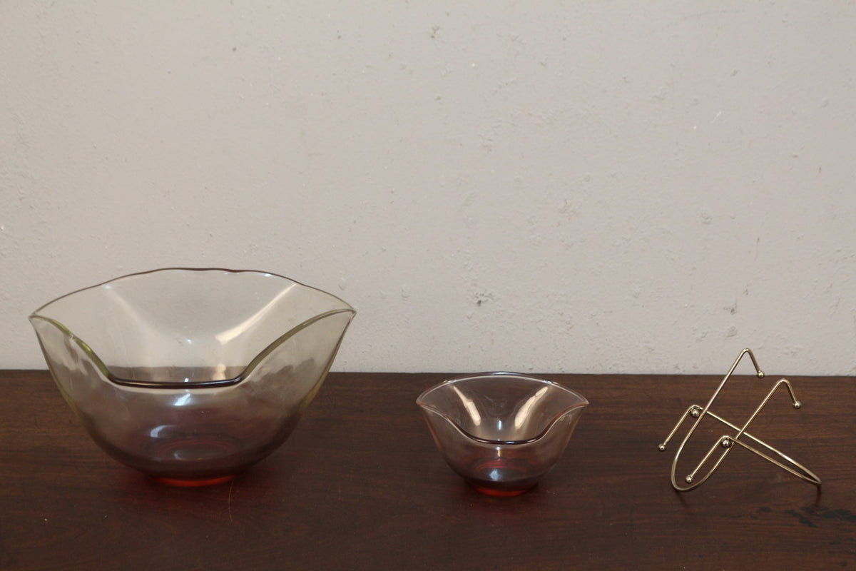 Indiana Glass Cranberry Chip and Dip Bowl Set