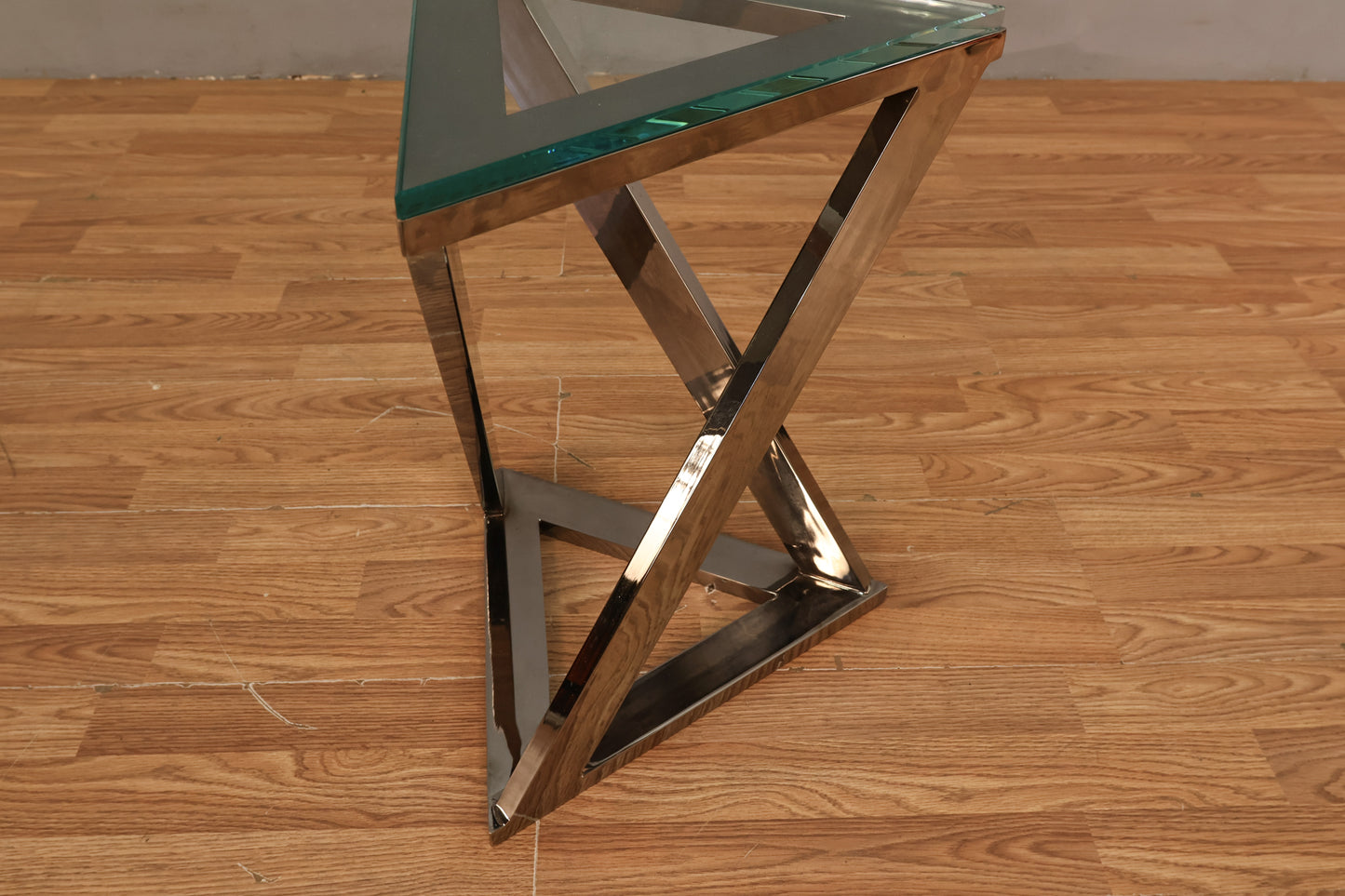 DIA Triangular Chrome & Glass Side Table