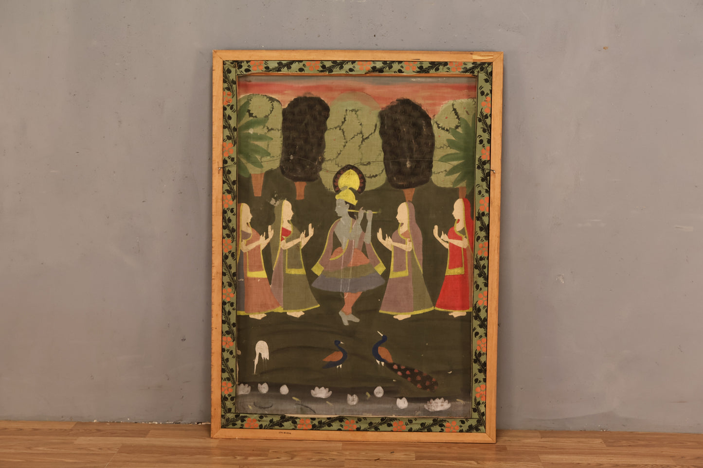 Large "Krishna & the Gopis" Painted Textile Art