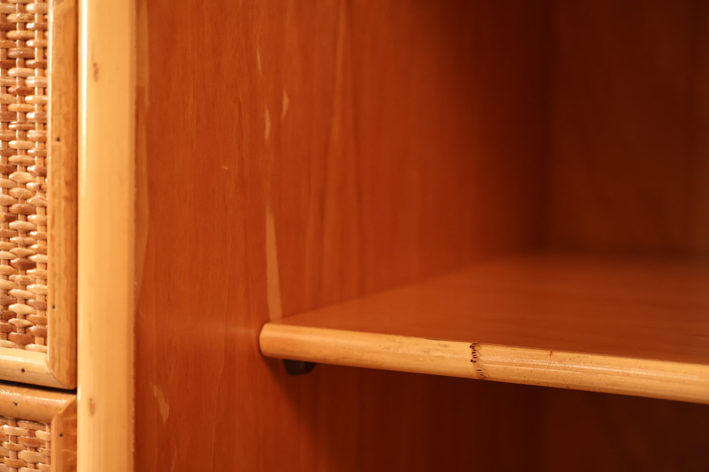 Compact Bamboo & Cane 4-Drawer Credenza