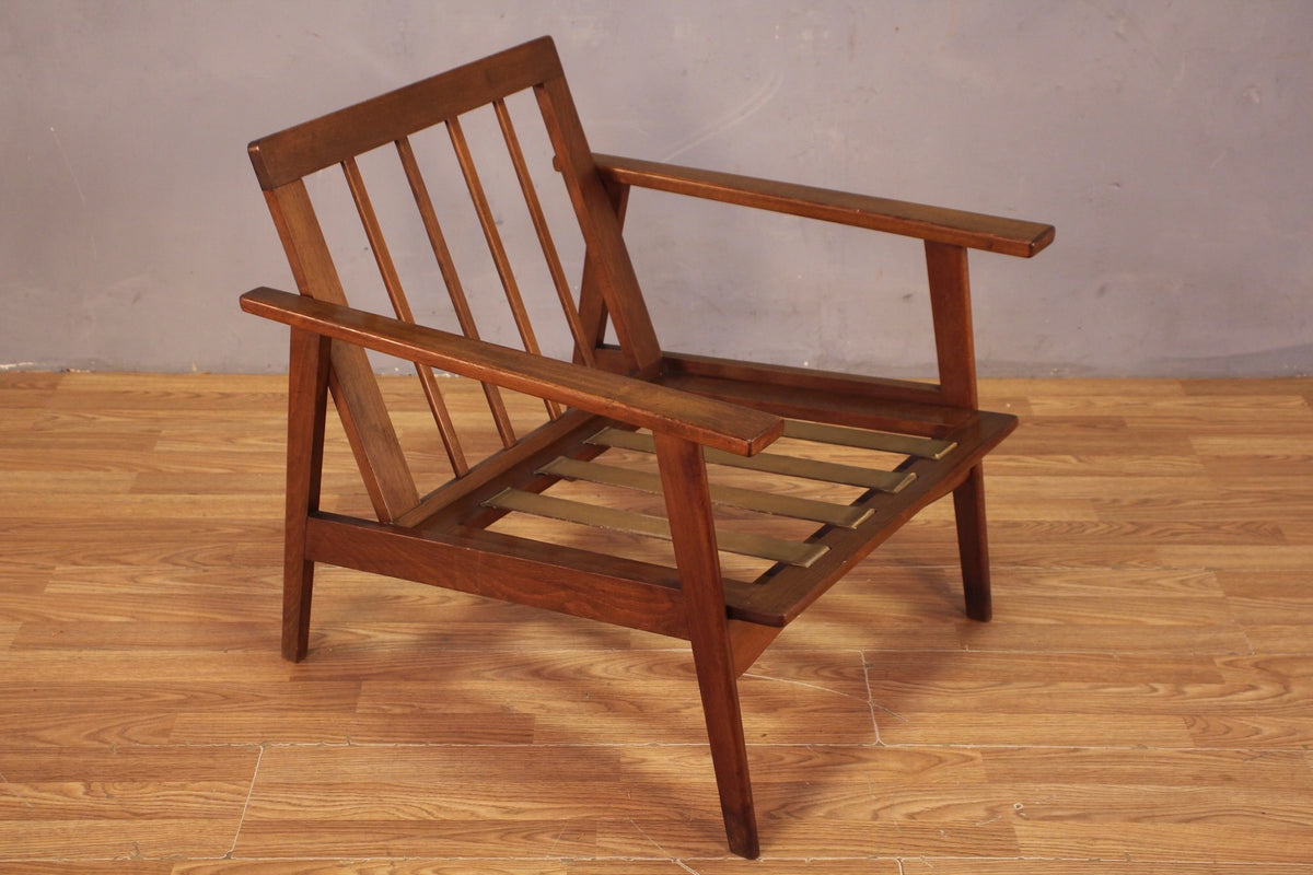 Mid Century Walnut & Black Vinyl Lounge Chair