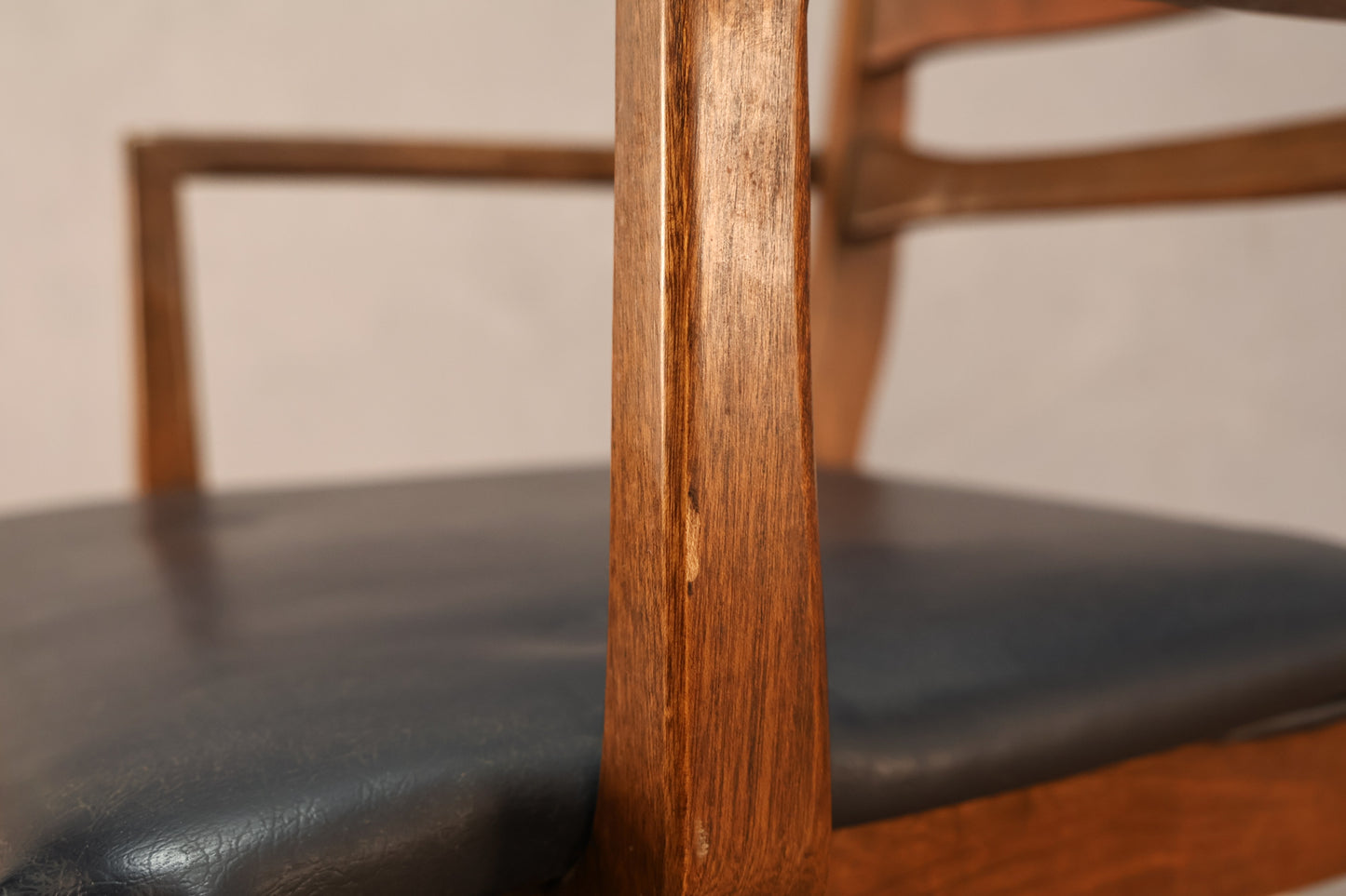 Mid Century Walnut & Black Vinyl Armchair - ONLINE ONLY