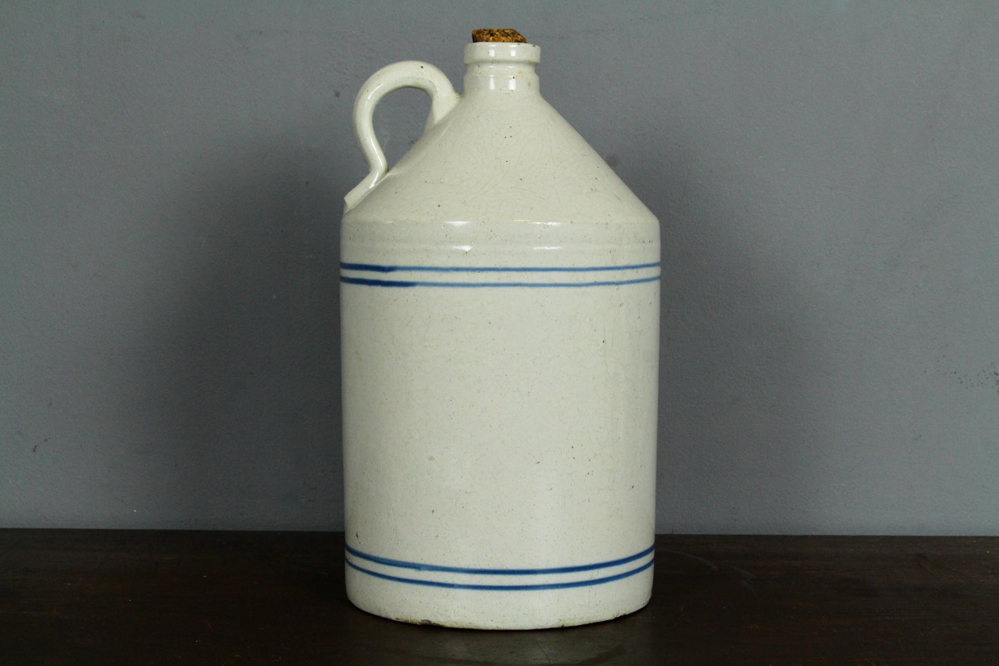 Blue Striped Stoneware Crock Jug