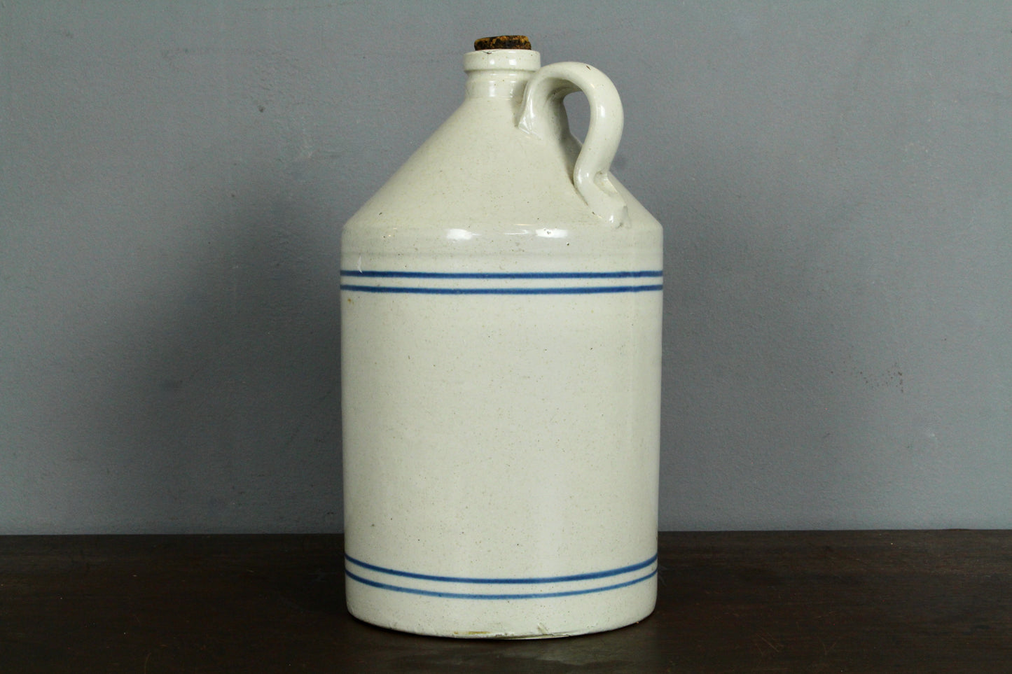 Blue Striped Stoneware Crock Jug