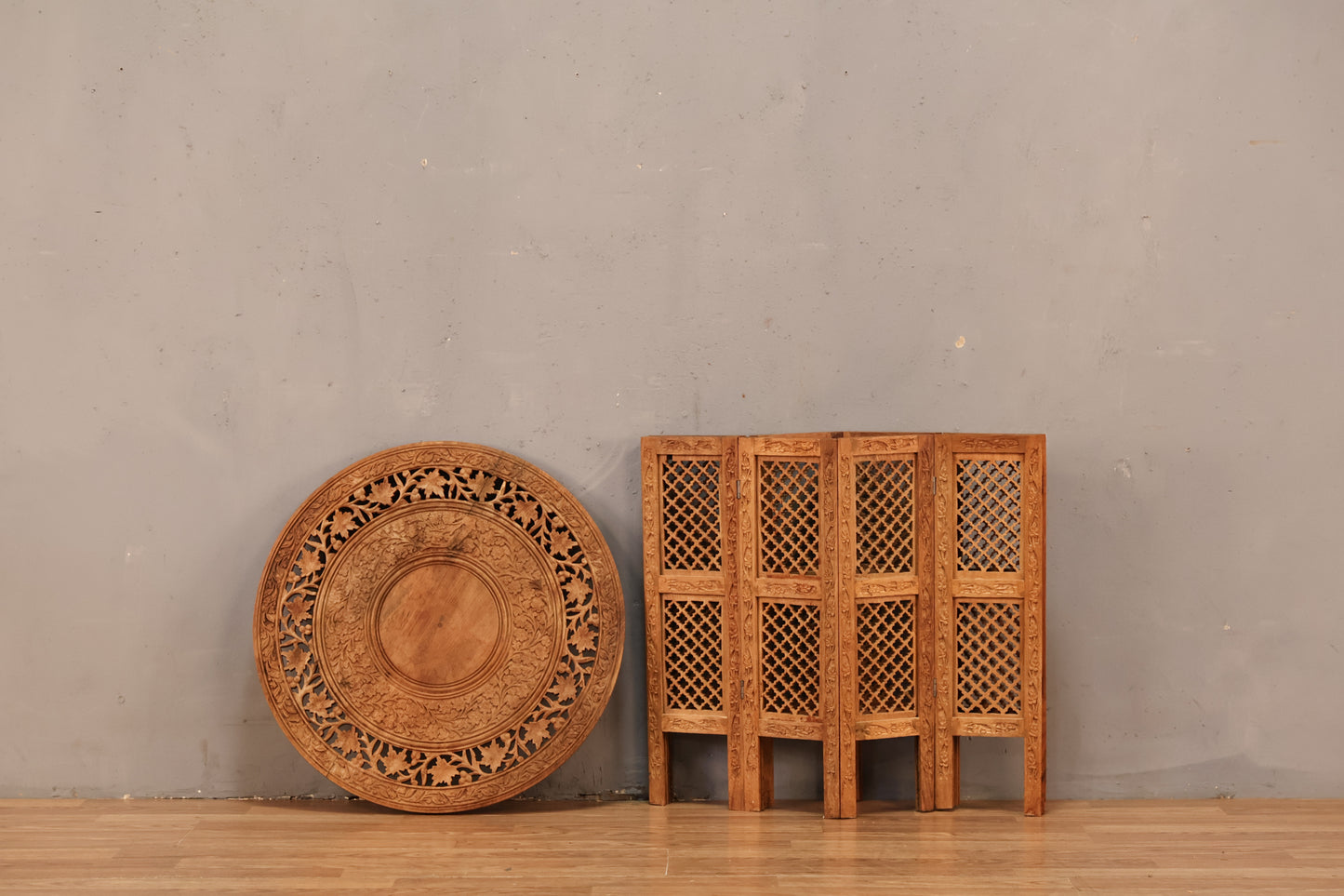 Indian Carved Wooden End Table - ONLINE ONLY