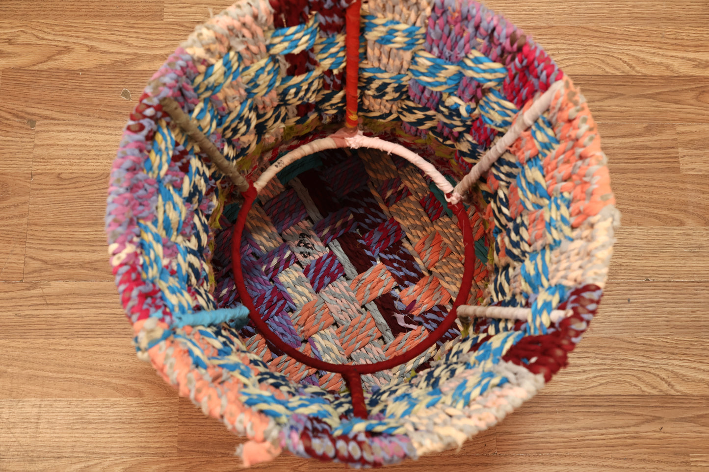 Multicolored Woven Hourglass Stool