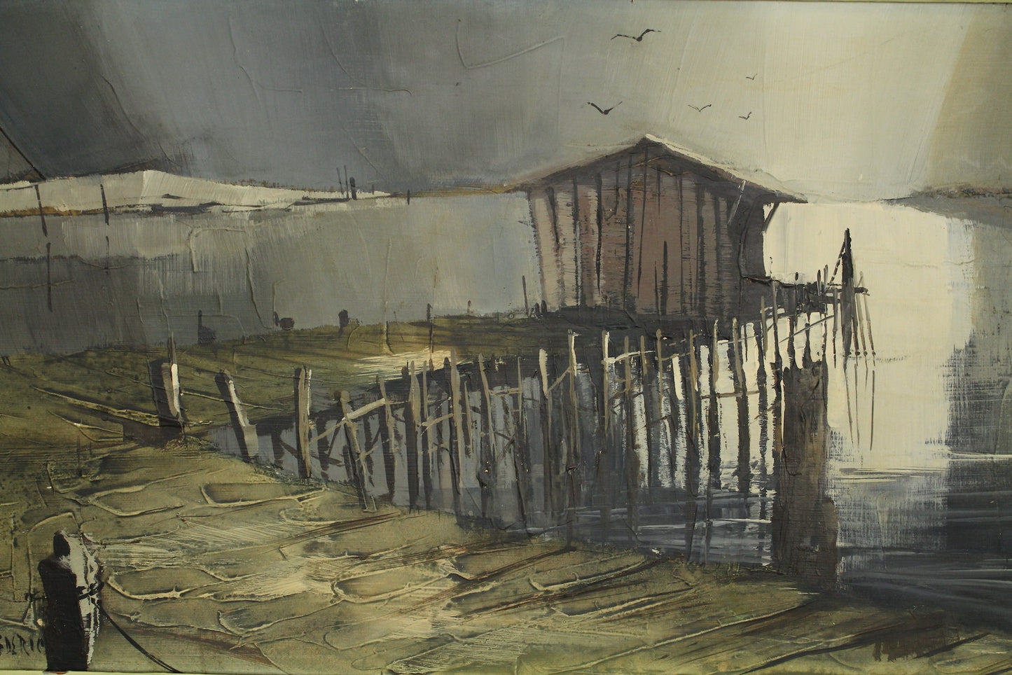 Mid Century "Night Dock" Painting