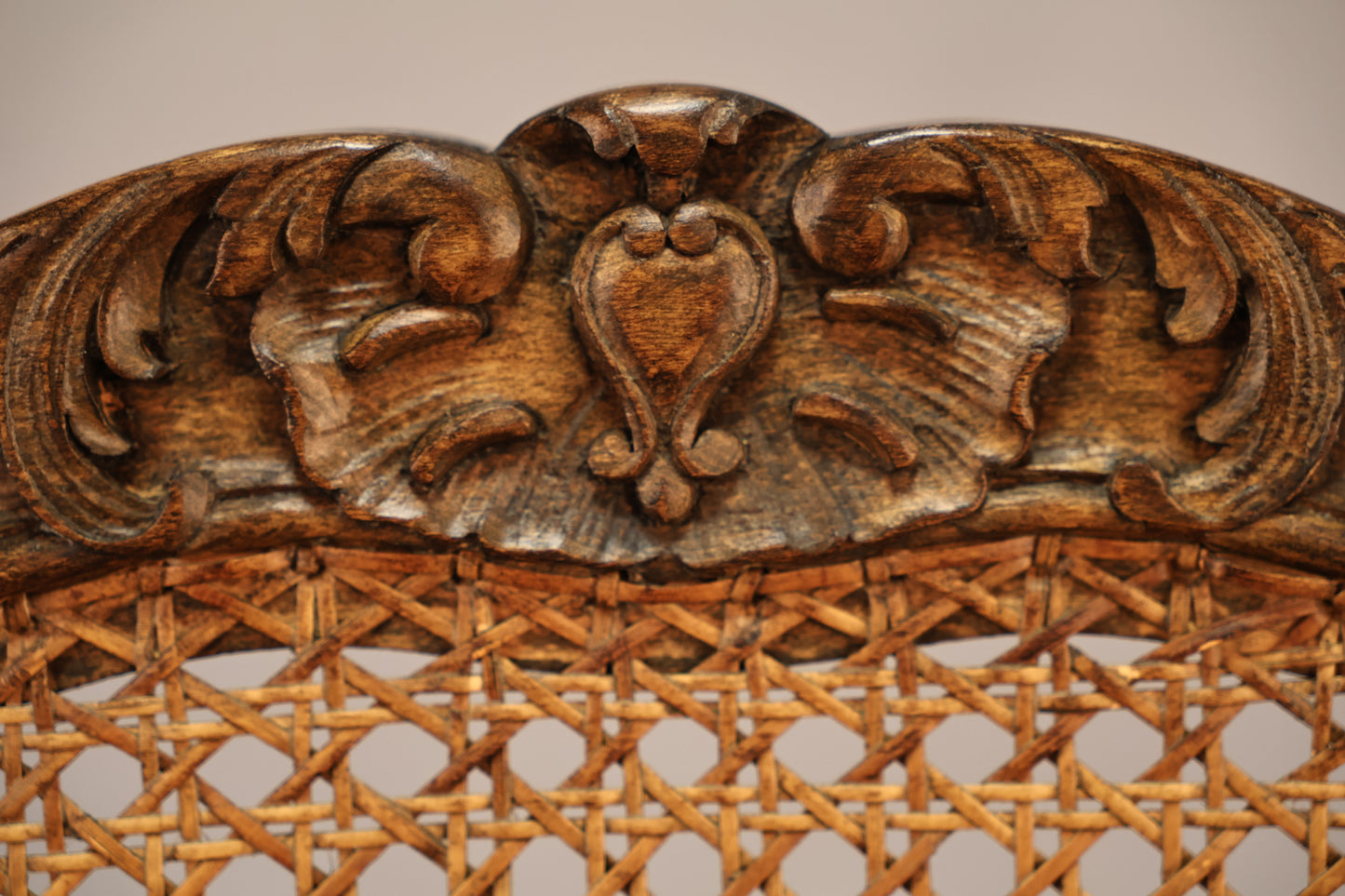 French Provincial Cane & Floral Velvet Armchair