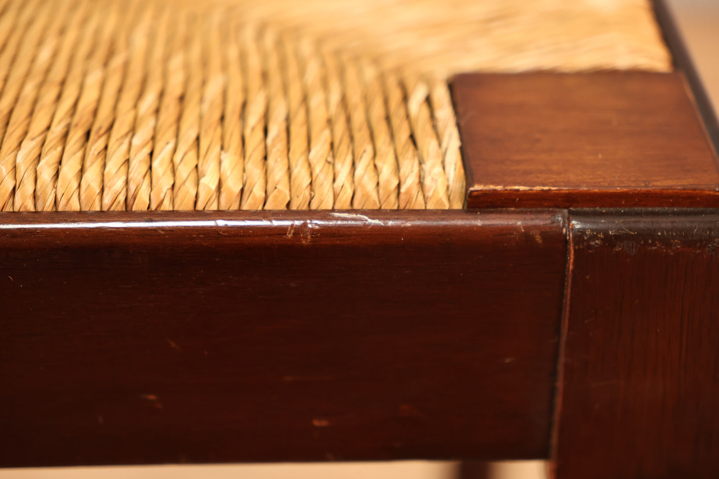 Dark Wood & Woven Rush Stool