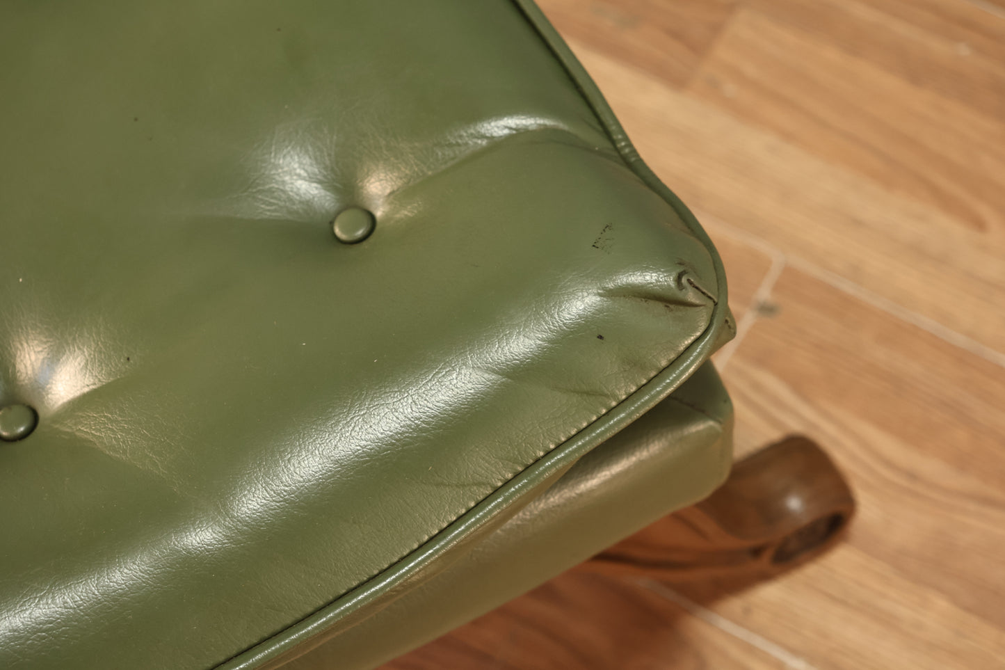 Mid Century Olive Vinyl Ottoman - ONLINE ONLY