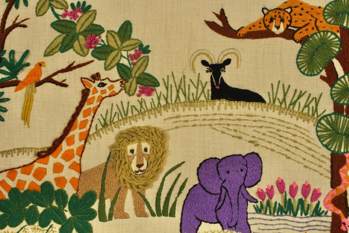 "Jungle Harmony" 1970s Needlepoint