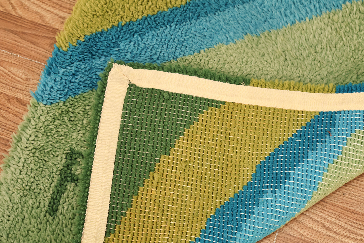 Small Blue-Green "F" Latch Hook Rug