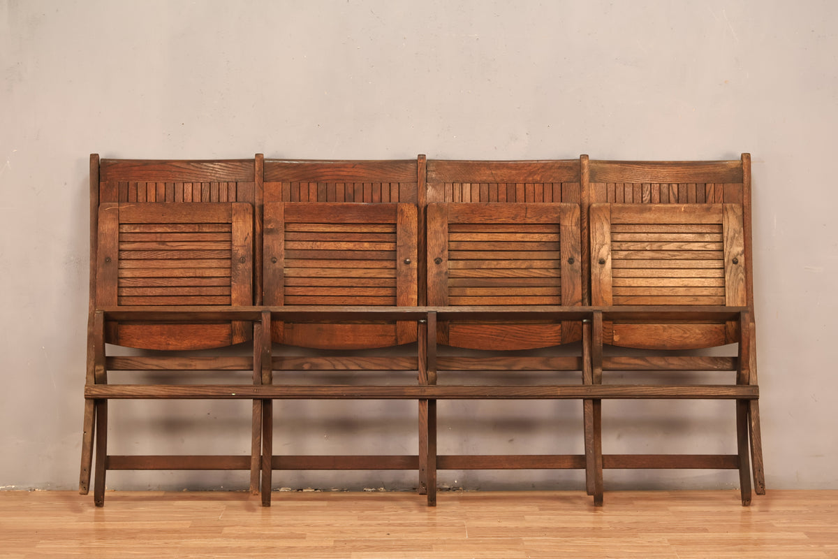 Antique Oak 4-Seat Theatre Bench B - ONLINE ONLY