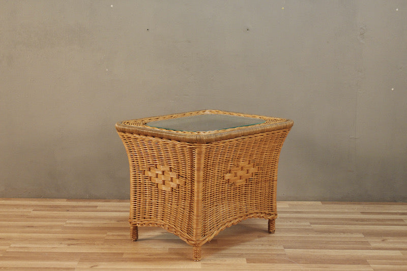 Wicker & Glass Side Table - ONLINE ONLY