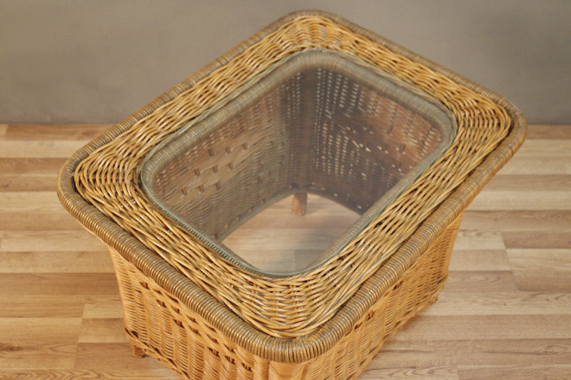 Wicker & Glass Side Table - ONLINE ONLY