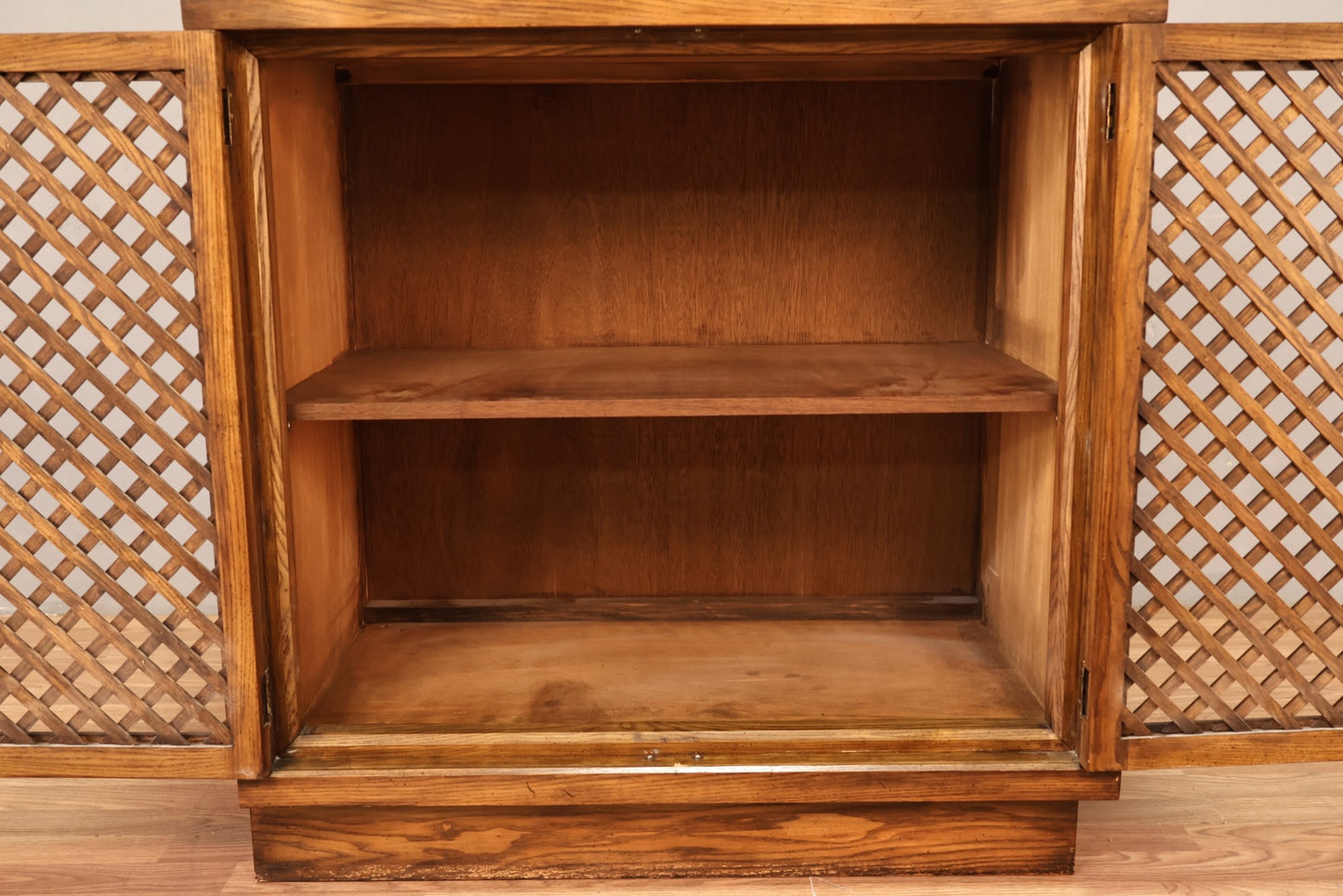 Mid Century Oak Lattice-Door Cabinet