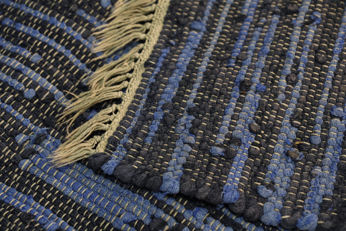 Woven Black & Blue Chindi Runner Rug