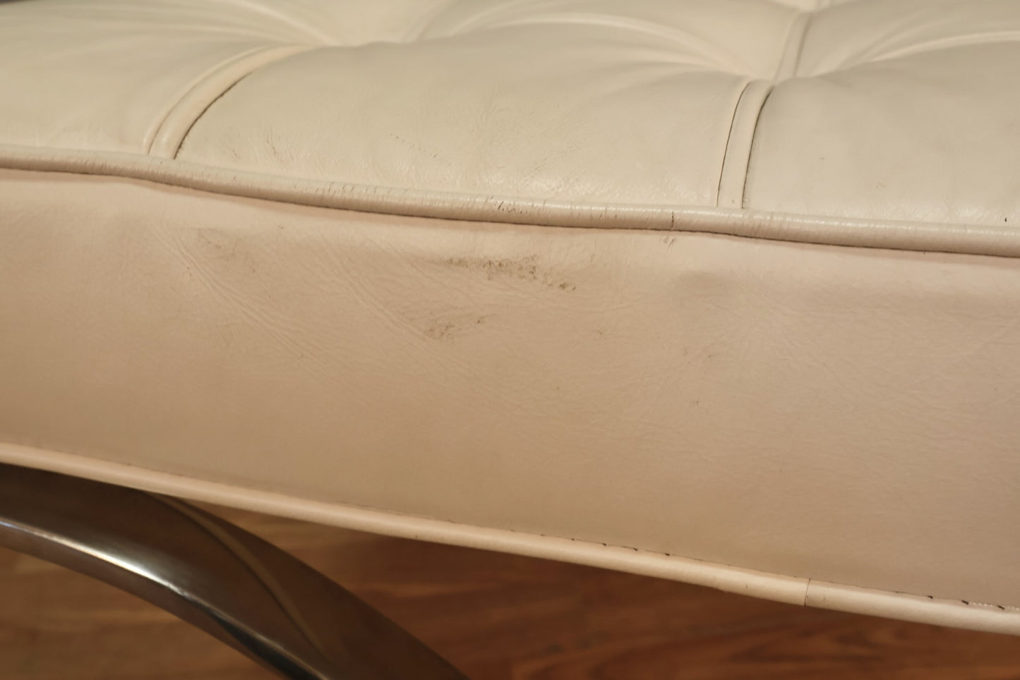 Barcelona-Style White & Chrome Ottoman
