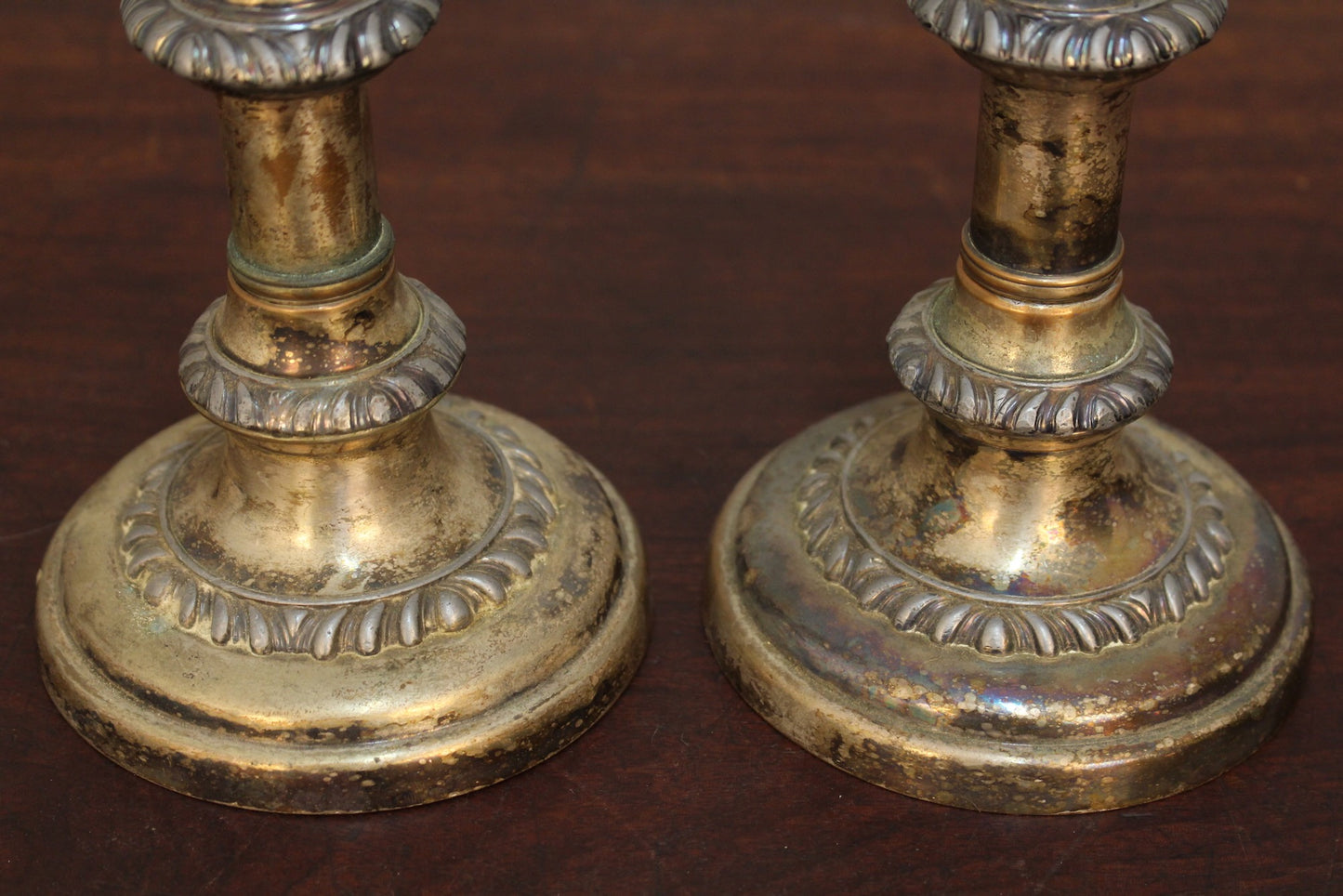 Pair of Distressed Silver-Plate Candlesticks