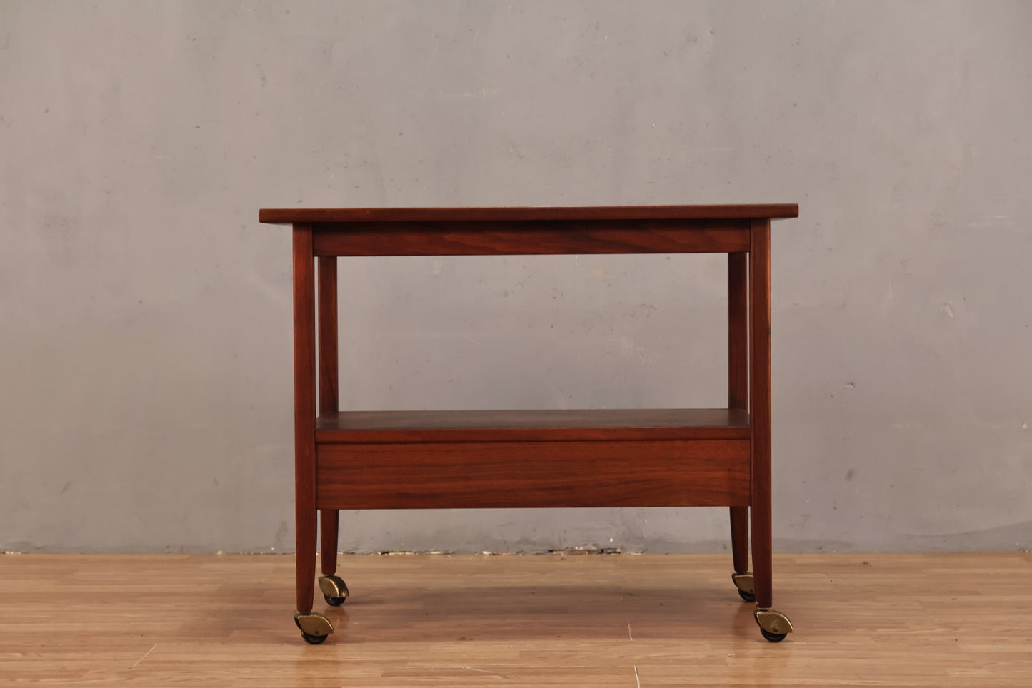 Luxe Teak & Black Laminate 1-Drawer Bar Cart